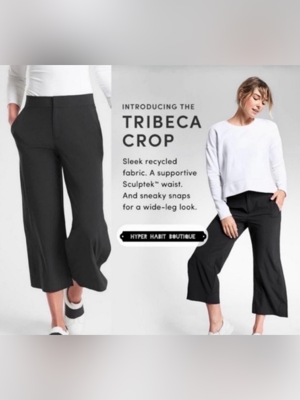 Athleta Tribeca Cropped Flowy Mid-Rise Pants In Black Size 8 - Picture 2 of 14